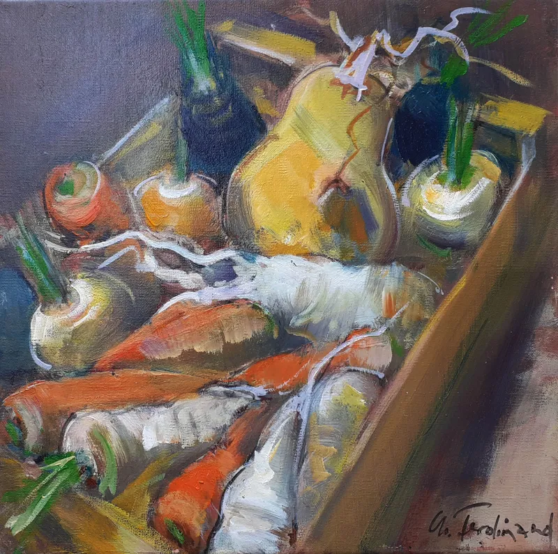 La récolte du potager-huile – 30×30 cm