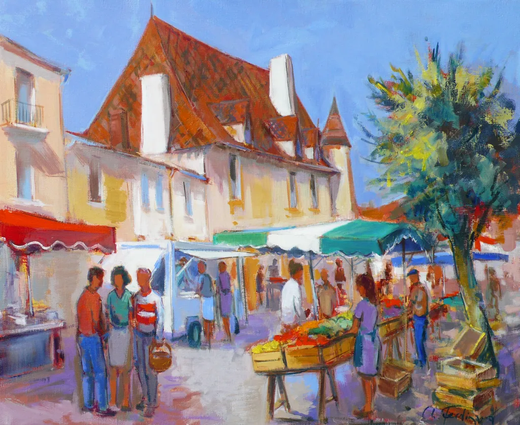 Marché à La Pacaudière 42 -73×60 cm