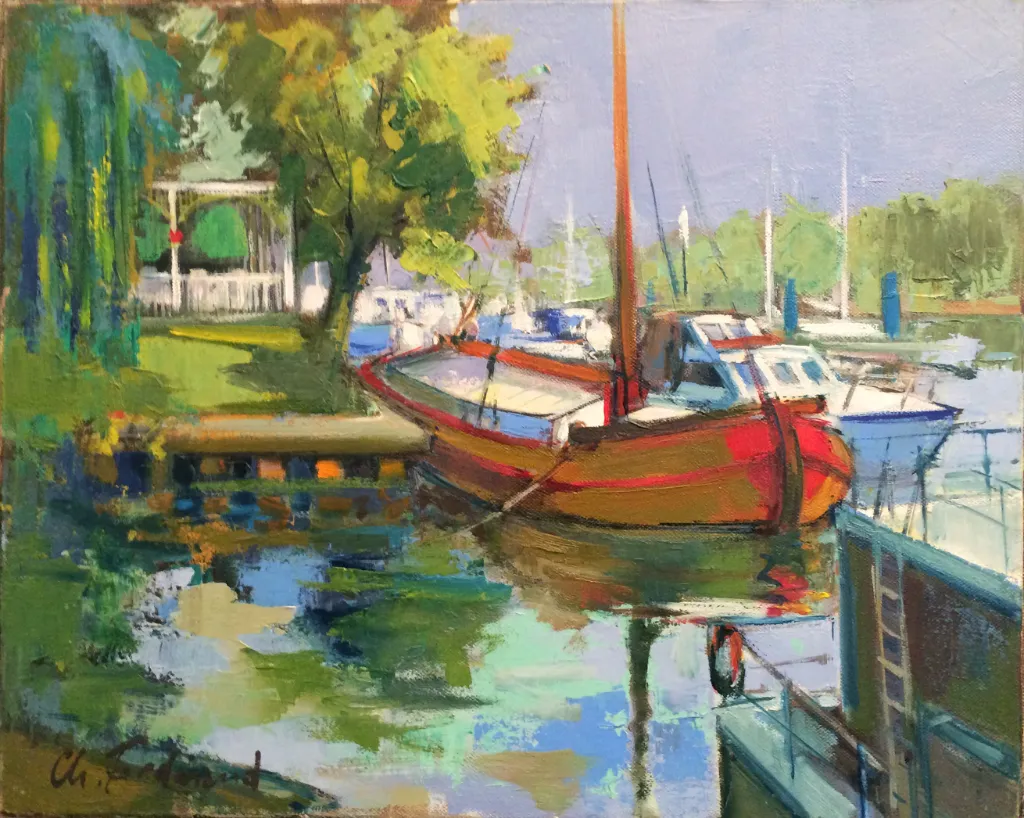 Péniches à Joinville-huile-41×33 cm