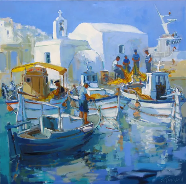 Reflets à Naoussa – 100×100 cm