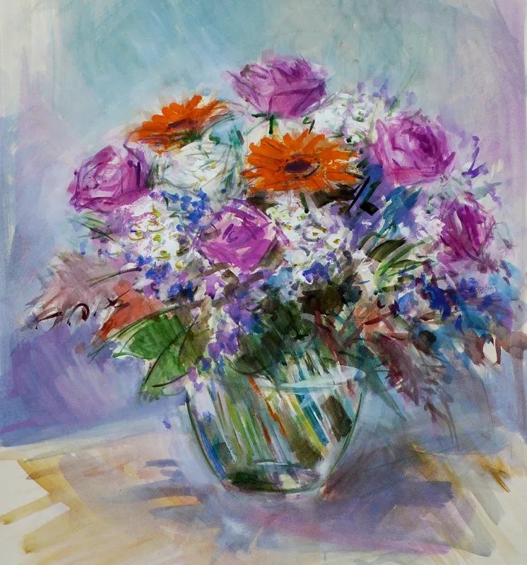 Roses et marguerites – 50×65 cm